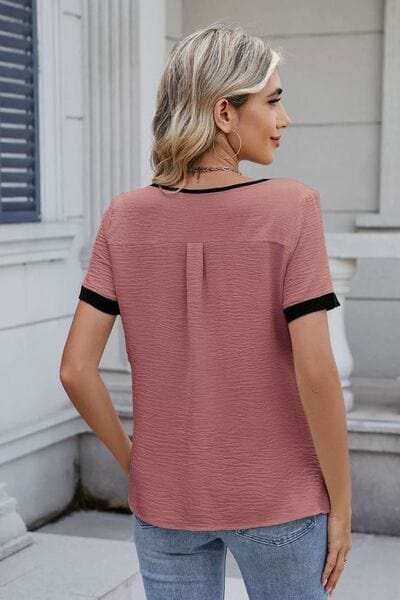 Cutout Round Neck Short Sleeve Top - Trendsi - Flyclothing LLC