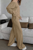 Texture Dropped Shoulder Long Sleeve Top and Pants Set - Trendsi - Flyclothing LLC