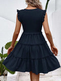 Ruffled V-Neck Cap Sleeve Dress - Trendsi - Flyclothing LLC