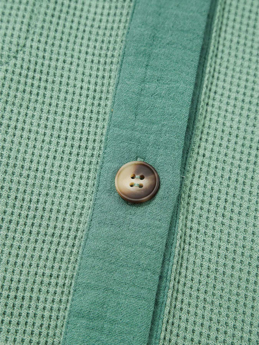 Waffle Knit Vintage Patchwork Button Up Loose Shirt - Trendsi - Flyclothing LLC