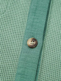 Waffle Knit Vintage Patchwork Button Up Loose Shirt - Trendsi - Flyclothing LLC