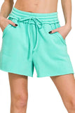 Zenana Fleece Raw Hem Shorts With Draw String - Trendsi - Flyclothing LLC