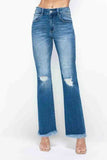 bytos Full Size Raw Hem Distressed High Rise Bootcut Jeans - Trendsi - Flyclothing LLC