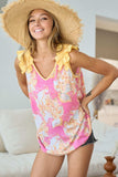 BiBi Printed V Neck Ruffled Tank - Trendsi - Flyclothing LLC