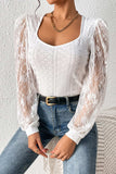 Eyelet Lace Long Sleeve Bodysuit - Trendsi - Flyclothing LLC