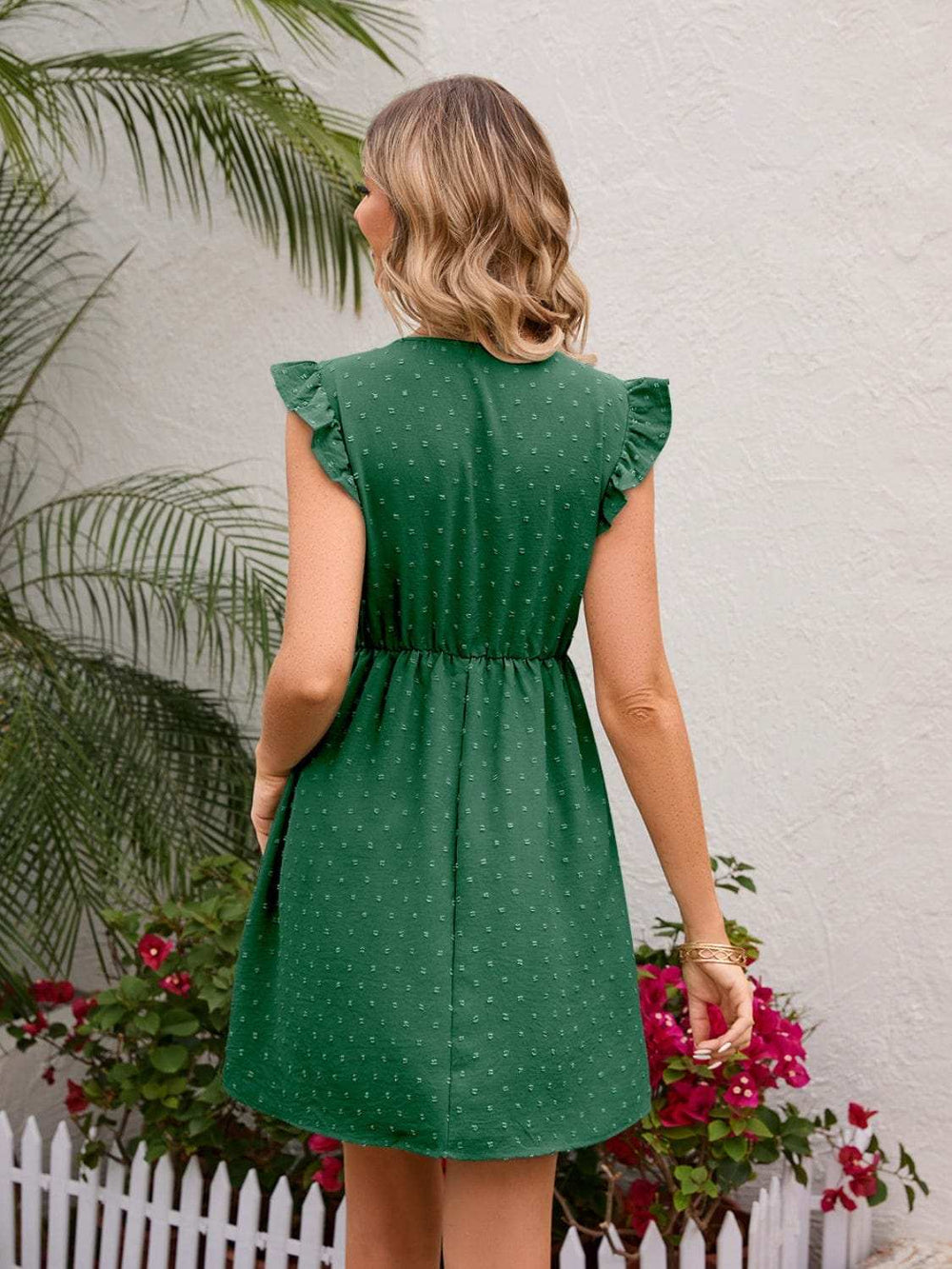 Swiss Dot Ruffled V-Neck Dress - Trendsi - Flyclothing LLC