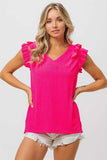 BiBi Layered Ruffles Armhole V-neck Rib Textured Top - Trendsi - Flyclothing LLC
