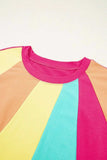 Frill Color Block Crew Neck Loose Fit T Shirt - Trendsi - Flyclothing LLC