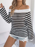 Openwork Striped Off-Shoulder Knit Top - Trendsi - Flyclothing LLC