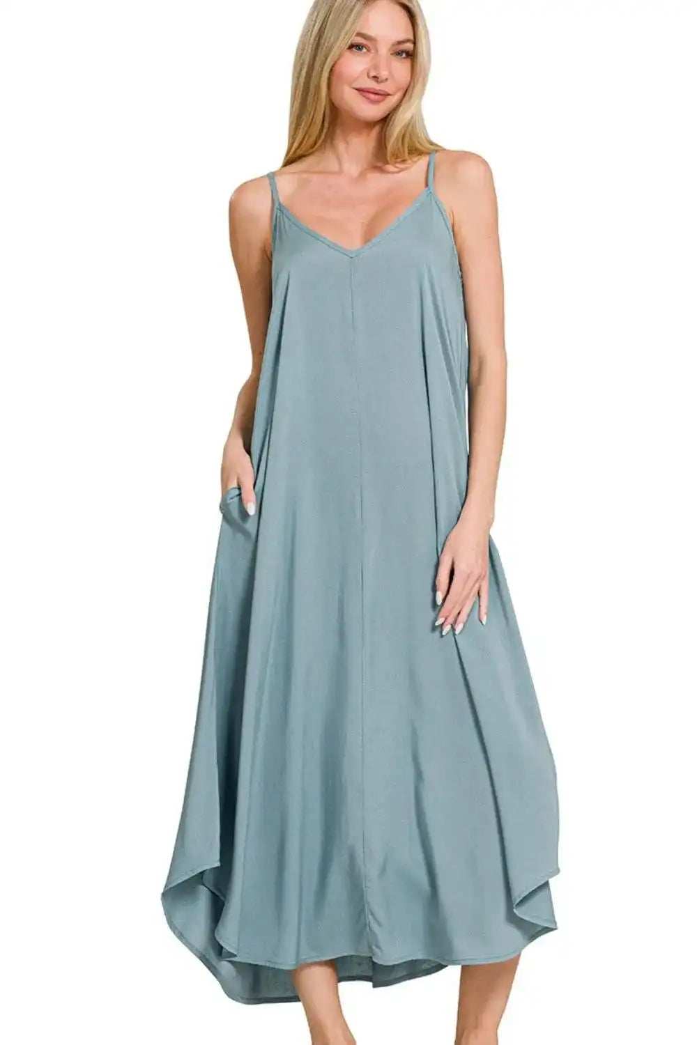 Zenana Woven Arc Hem Cami Dress With Flowy Pockets - Trendsi - Flyclothing LLC