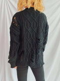 Distressed Cable-Knit Round Neck Long Sleeve Sweater - Trendsi - Flyclothing LLC