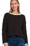 Zenana Contrast Trim Cropped Sweater - Trendsi - Flyclothing LLC