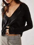 Exposed Seam Notched Long Sleeve T-Shirt - Trendsi - Flyclothing LLC
