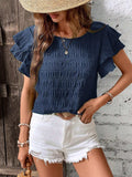 Round Neck Flounce Sleeve Blouse - Trendsi - Flyclothing LLC