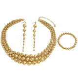 18K Stainless Steel Beaded Multi-Layered Necklace Bracelet Earrings Jewelry Set - Trendsi - Flyclothing LLC