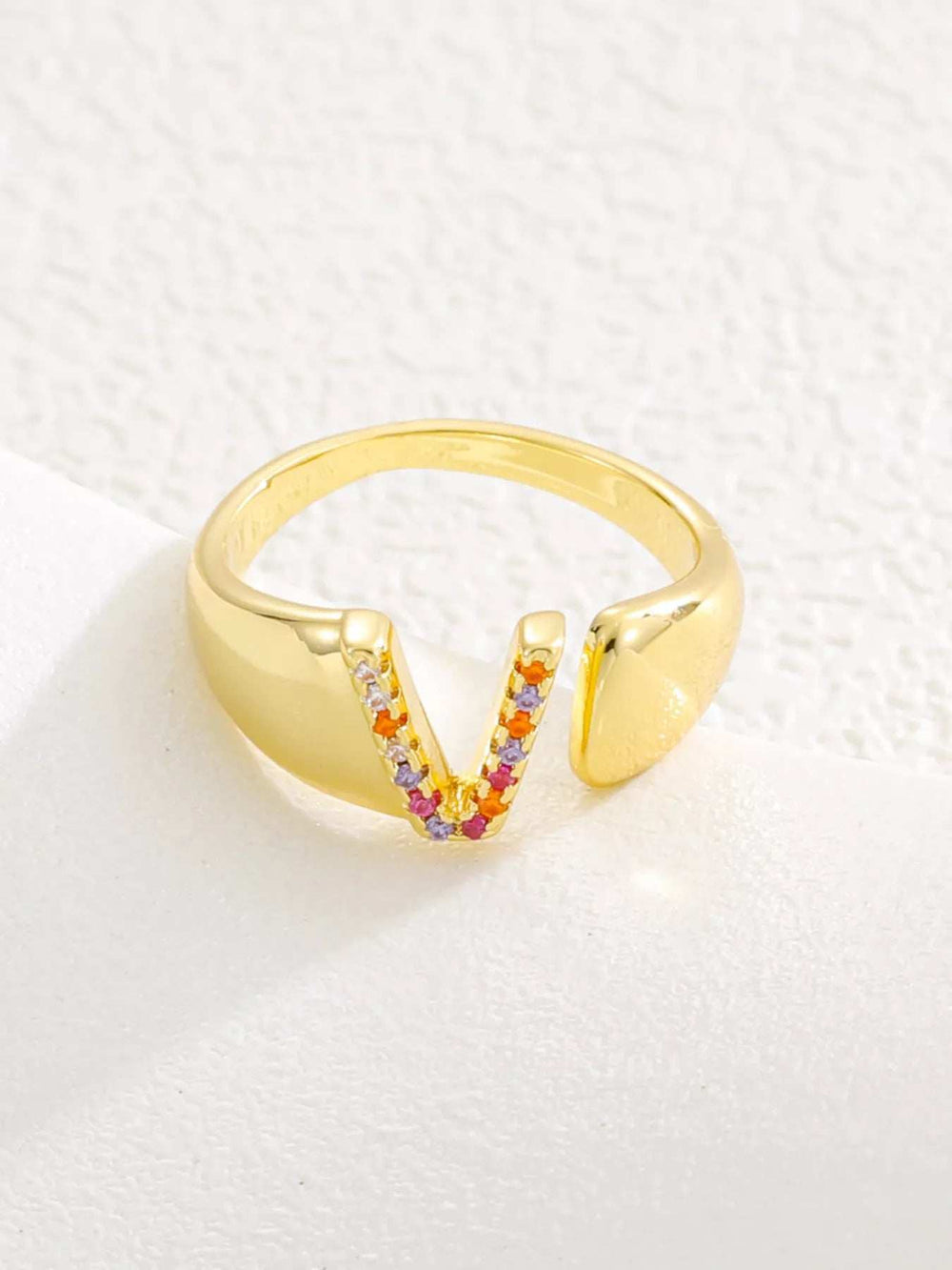 18K Gold-Plated Zircon Letter Ring - Trendsi - Flyclothing LLC