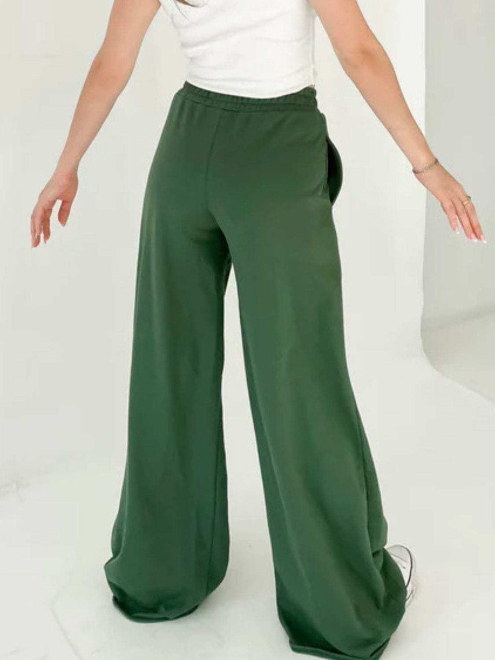 Elastic Waist Wide Leg Pants - Trendsi - Flyclothing LLC
