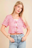 VERY J Front Tie Crochet Crop Top - Trendsi - Flyclothing LLC