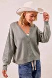BiBi Washed Sweater V Neck Cardigan - Trendsi - Flyclothing LLC