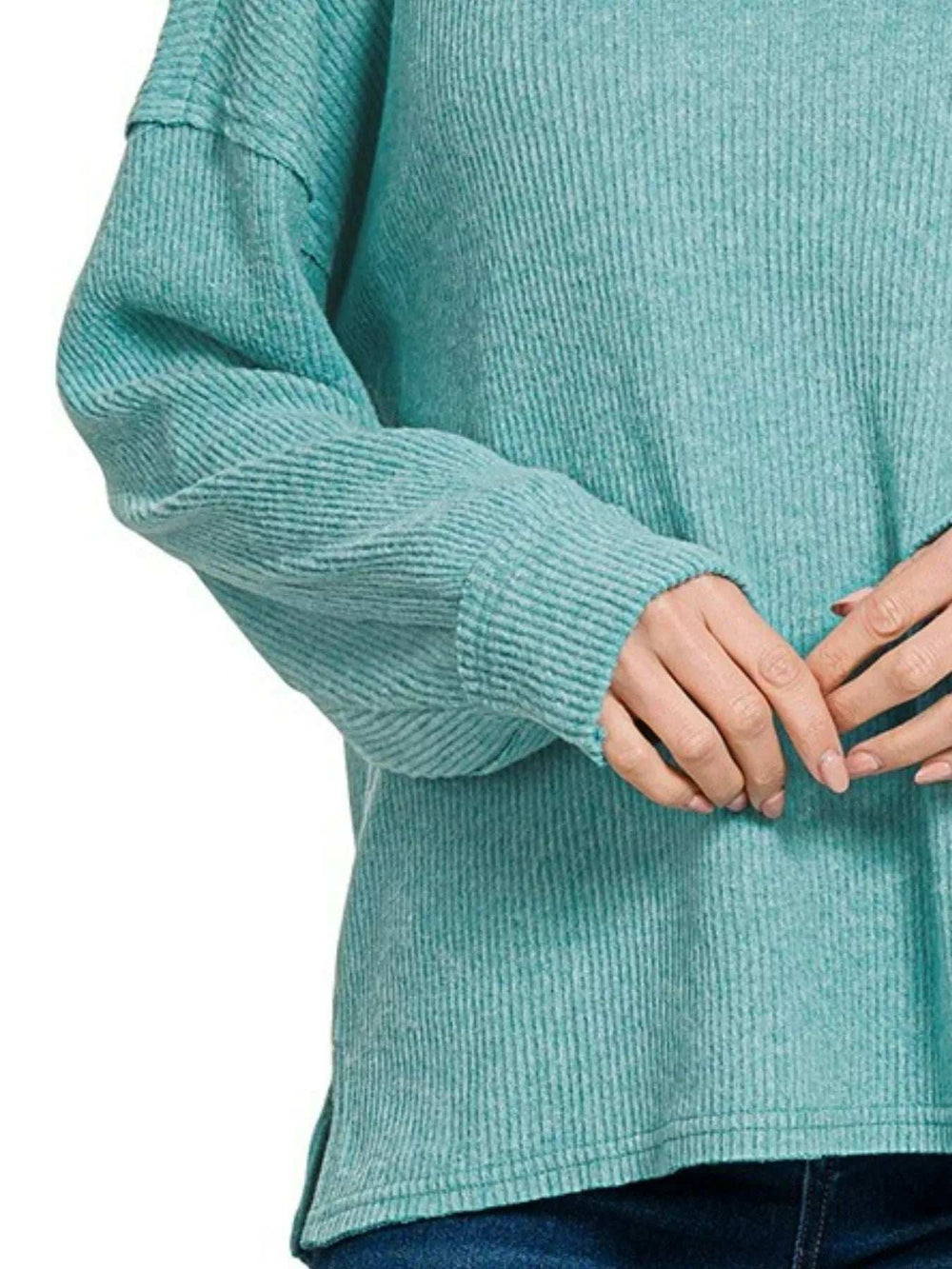 Zenana Brushed Ribbed Hacci Drop Shoulder Sweater - Trendsi - Flyclothing LLC