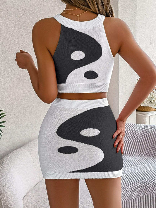 Round Neck Sleeveless Top and Skirt Knit Set - Trendsi - Flyclothing LLC