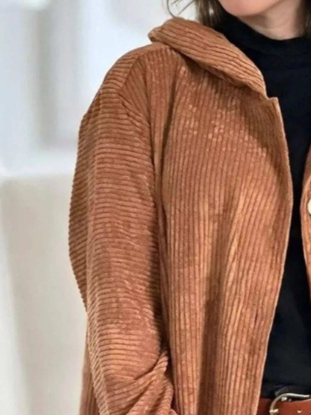 Full Size Corduroy Hooded Button-Up Jacket Plus Size - Trendsi - Flyclothing LLC