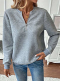 Quarter Zip Textured Long Sleeve Sweatshirt - Trendsi - Flyclothing LLC