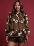 Umgee Full Size Mix Floral Smocked Ruffle Blouse Plus Size - Trendsi - Flyclothing LLC