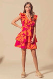 SO ME Floral V Neck Layered Dress with Elasticized Waist - Trendsi - Flyclothing LLC