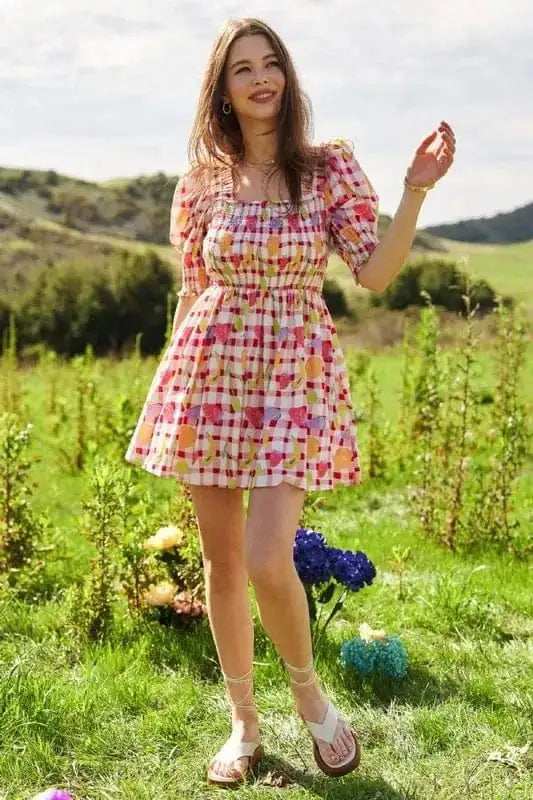 Davi & Dani Fruits Printed Smocking Mini Dress - Trendsi - Flyclothing LLC