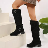 Buckle Accent Slouch Boots - Trendsi - Flyclothing LLC