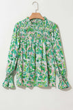 Frill Printed Mock Neck Flounce Sleeve Blouse - Trendsi - Flyclothing LLC