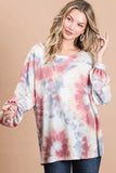 BiBi Tie Dye Print Terry Top With Puff Sleeves - Trendsi - Flyclothing LLC