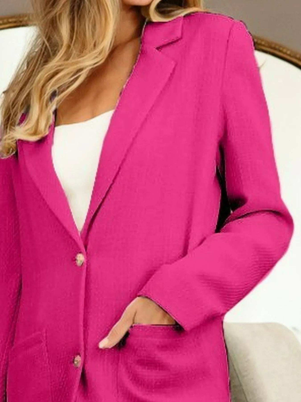 BiBi Single Breasted Blazer with Patch Pockets - Trendsi - Flyclothing LLC