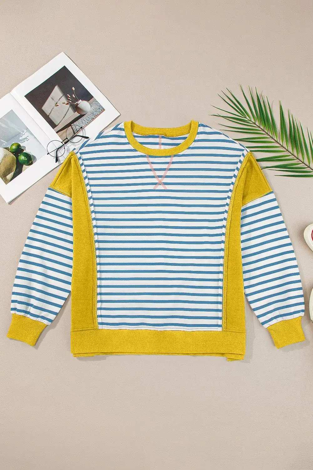 Striped Round Neck Long Sleeve Sweatshirt - Trendsi - Flyclothing LLC