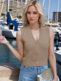 Button Down V-Neck Sweater Vest - Trendsi - Flyclothing LLC
