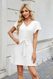 Tied Button Up Short Sleeve Mini Shirt Dress - Trendsi - Flyclothing LLC