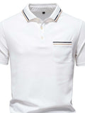 Men's Short Sleeve Collared Neck Striped Polo - Trendsi - Flyclothing LLC
