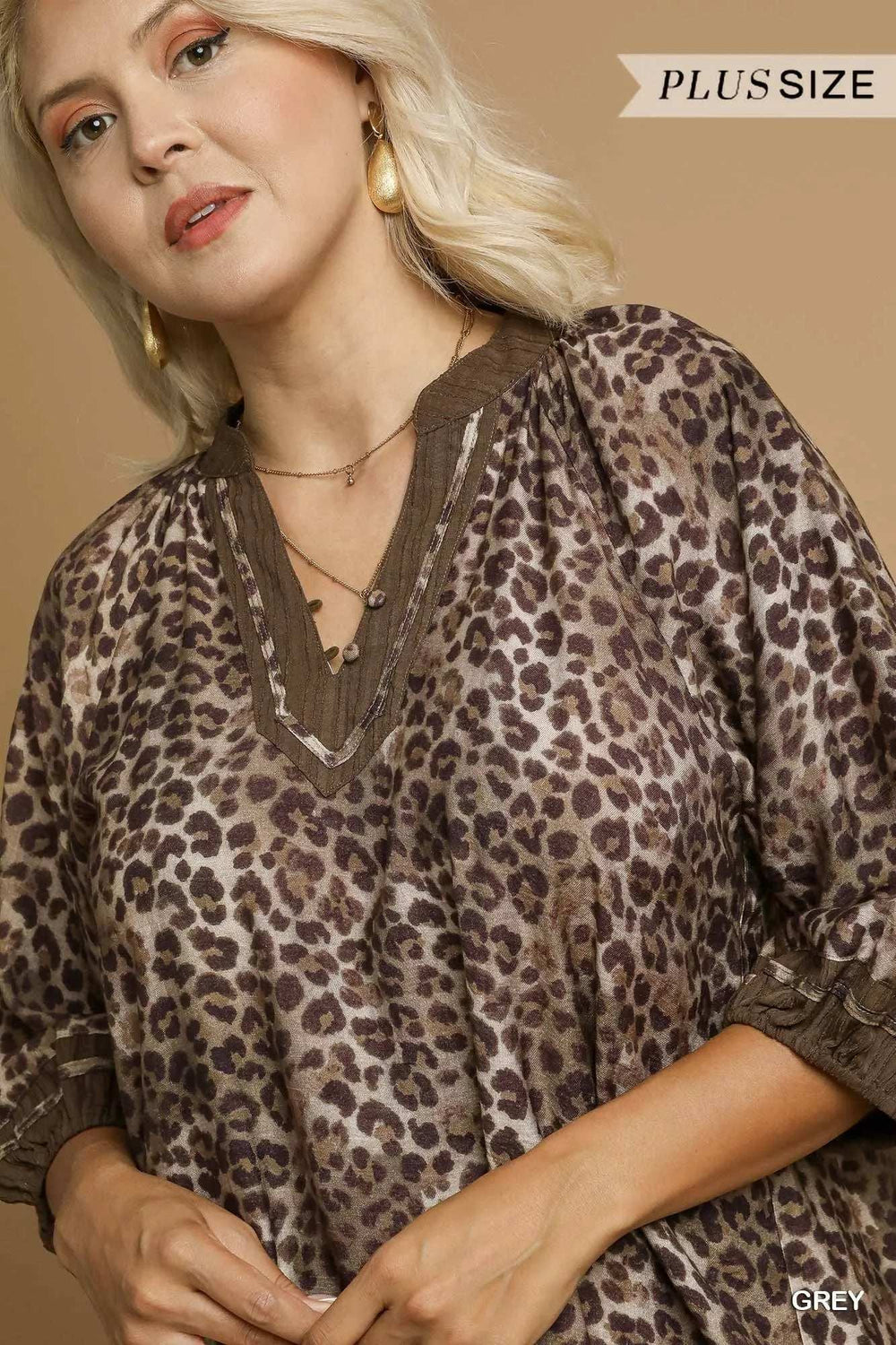 Umgee Full Size Leopard Print Mini Dress with Contrast Trim Plus Size - Trendsi - Flyclothing LLC