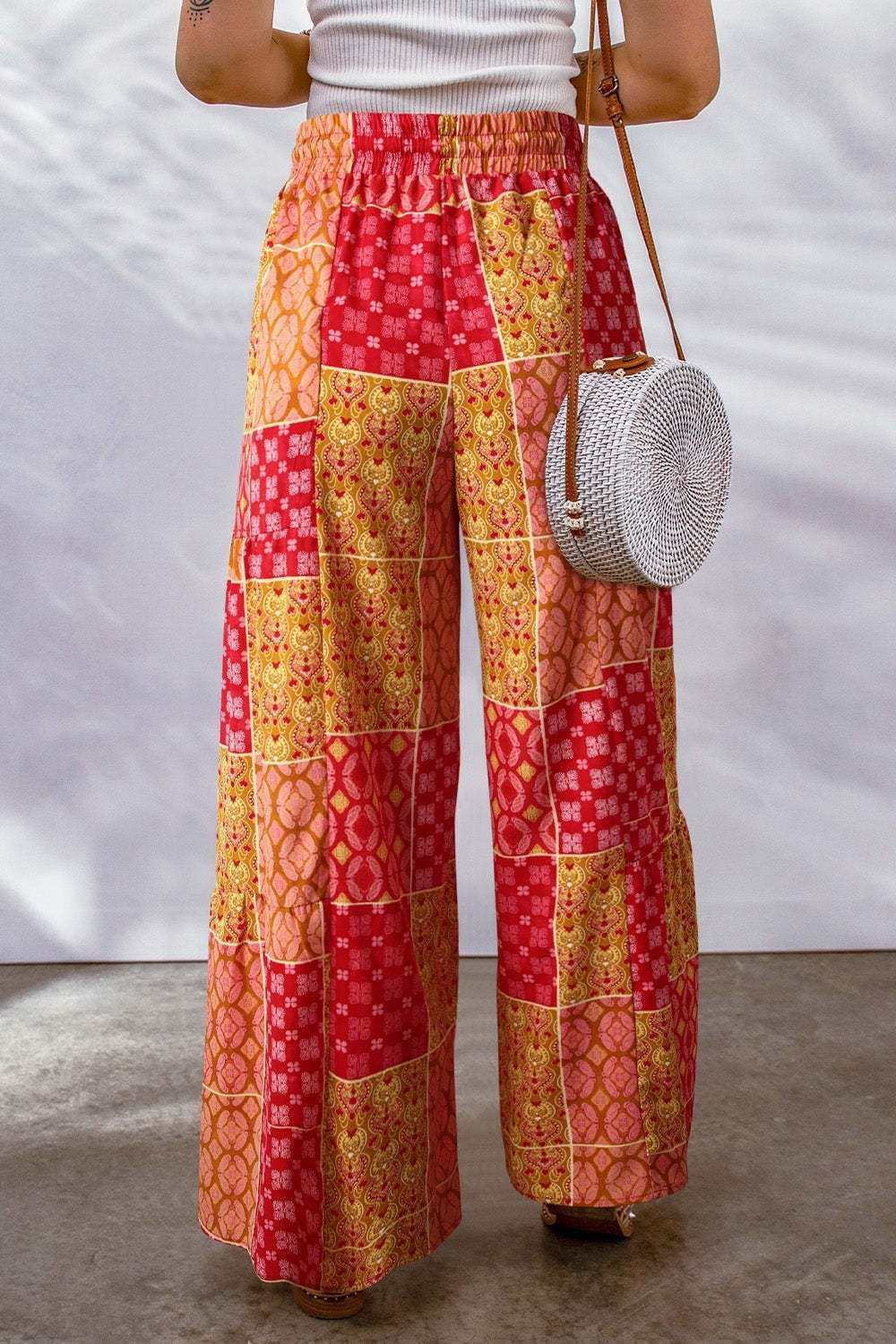 Full Size Drawstring Printed Wide Leg Pants - Trendsi - Flyclothing LLC