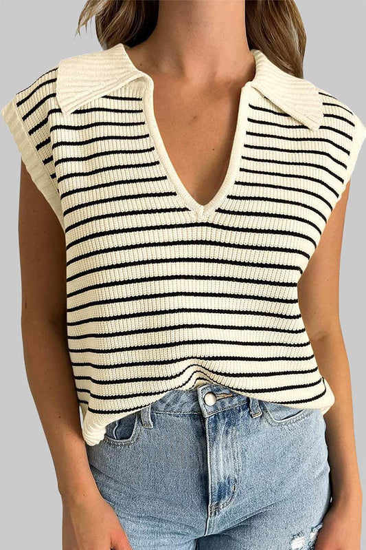 Striped Collared Neck Tank - Trendsi - Flyclothing LLC