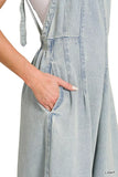 Zenana Denim Light Washed Wide Leg Overalls - Trendsi - Flyclothing LLC