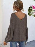 Oversized V-Neck Long Sleeve Blouse - Trendsi - Flyclothing LLC