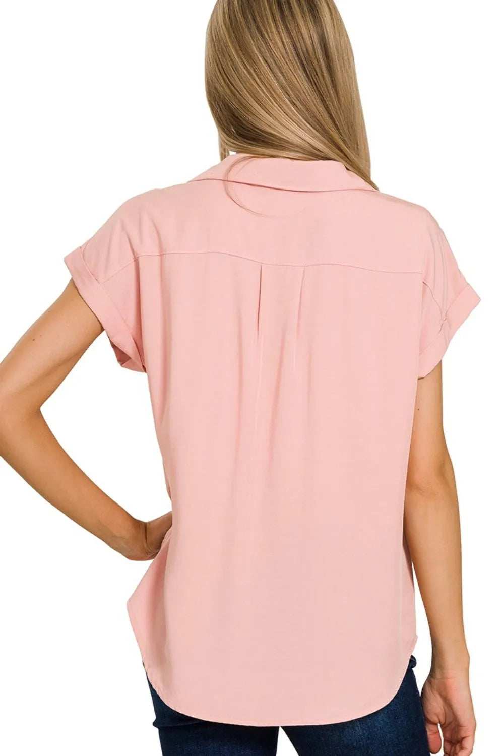 Zenana Tencel V-neck Collared Top W Front Flap Pockets - Trendsi - Flyclothing LLC