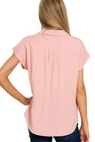 Zenana Tencel V-neck Collared Top W Front Flap Pockets - Trendsi - Flyclothing LLC