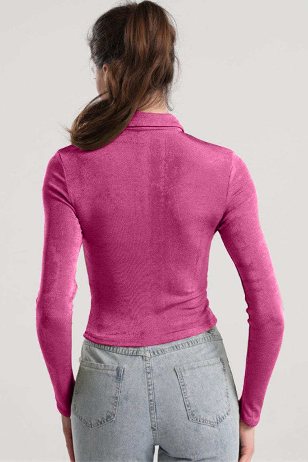 Ruched Button Up Long Sleeve T-Shirt - Trendsi - Flyclothing LLC