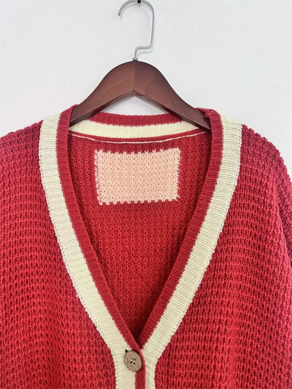 Pocketed Contrast V-Neck Long Sleeve Cardigan - Trendsi - Flyclothing LLC