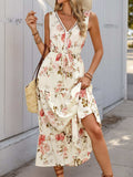 Printed Ruffled Hem V-Neck Sleeveless Dress - Trendsi - Flyclothing LLC