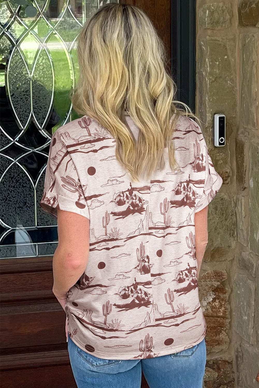 Printed Round Neck Short Sleeve T-Shirt - Trendsi - Flyclothing LLC