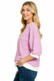 Zenana Striped Contrast Trim Banded Bottom Top - Trendsi - Flyclothing LLC